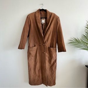 Genuine Leather Long Tan Coat